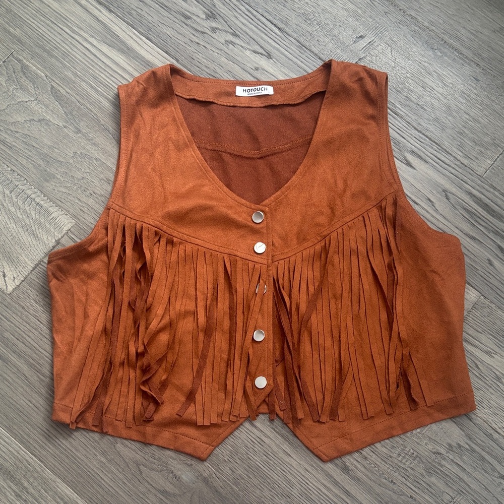 Hotouch | Brown Cowgirl Fringe Western Button Up Vest Size Large